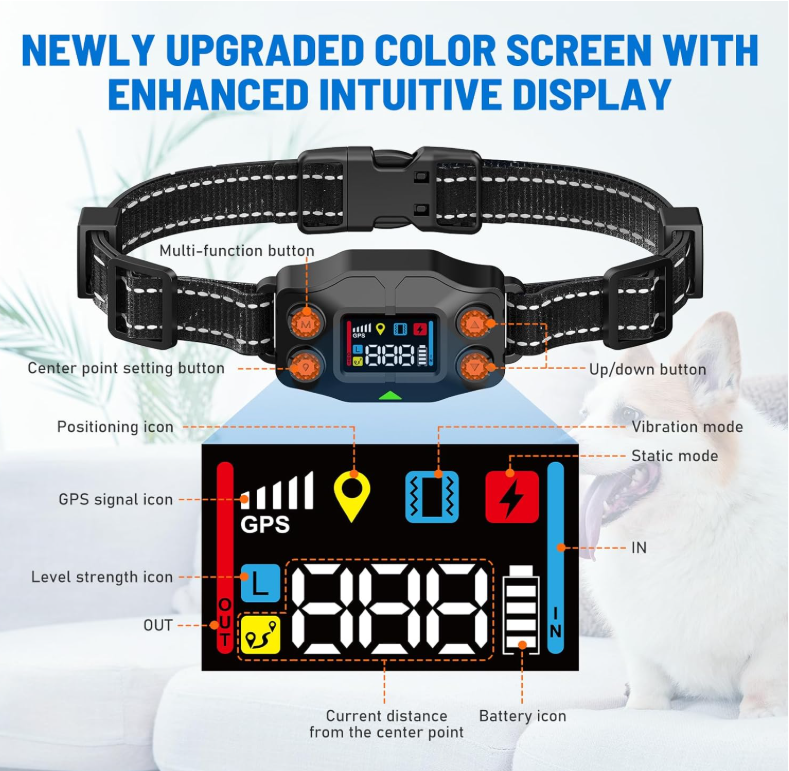 TQT GPS Wireless Dog Fence, 3 Warning Modes, Radius 25-999 Yards, IPX7 Waterproof Collar, Electric Fence for Dogs, Pet Containment System, Outdoor Use, for Dogs Over 16 Lbs - F830
