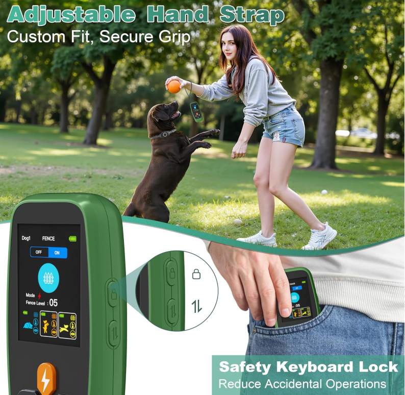 TQT 4-in-1 Wireless Dog Fence System Electric Dog Fence with Training Collar & Anti-Bark Collar | Real-Time Pet Status Display | Portable Waterproof Outdoor Pet Containment System - T800Pro