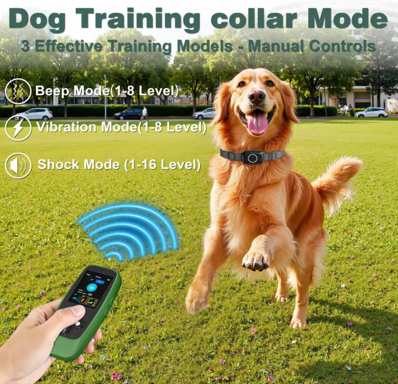 TQT 4-in-1 Wireless Dog Fence System Electric Dog Fence with Training Collar & Anti-Bark Collar | Real-Time Pet Status Display | Portable Waterproof Outdoor Pet Containment System - T800Pro